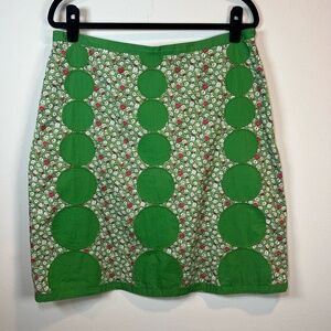Boden Green Floral A-Line Skirt with Circle Appliqué